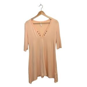 S Twelve V-Neck Grommet 3/4 Sleeve Tunic Top Peach Medium